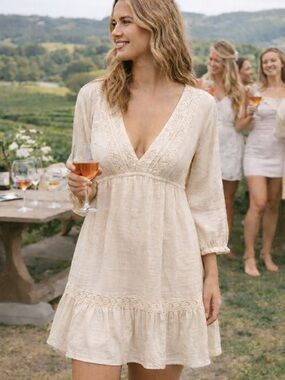 Free People Wedding Boho Peasant Dress XL Ivory Bridal Bachelorette Engagement